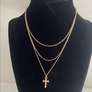 Gold Multi-strand Cross Necklace